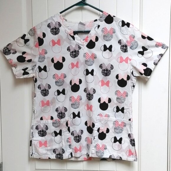 Disney Minnie and Mickey mouse nurse scrubs top blouse white short sleeve - Picture 1 of 6